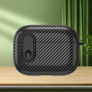 For AirPods Pro 2 Carbon Fiber Texture Wireless Earphones Case with Security Lock(Black)