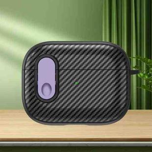For AirPods Pro 2 Carbon Fiber Texture Wireless Earphones Case with Security Lock(Purple)