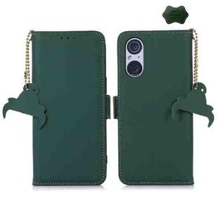 For Sony Xperia 5 V Genuine Leather Magnetic RFID Leather Phone Case(Green)