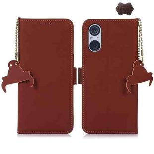 For Sony Xperia 5 V Genuine Leather Magnetic RFID Leather Phone Case(Coffee)
