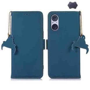 For Sony Xperia 5 V Genuine Leather Magnetic RFID Leather Phone Case(Blue)