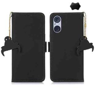 For Sony Xperia 5 V Genuine Leather Magnetic RFID Leather Phone Case(Black)