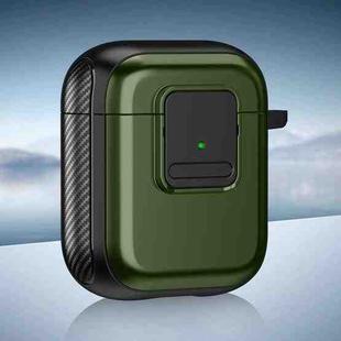 For AirPods 2 / 1 TPU + PC Wireless Earphones Case with Magnetic Switch(Army Green)