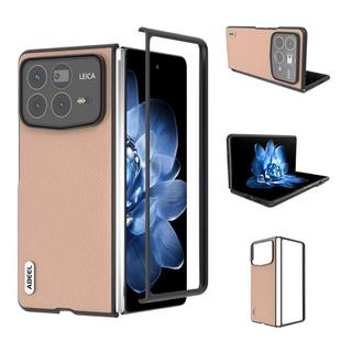 For Xiaomi Mix Fold 4 ABEEL Genuine Leather + PC Litchi Texture Phone Case(Pink Gold)