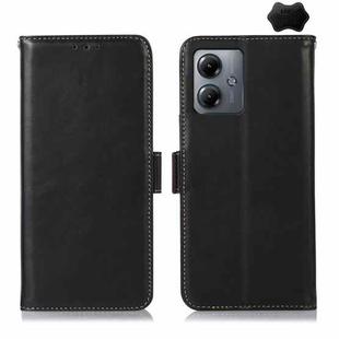 For Motorola Moto G14 4G Magnetic Crazy Horse Texture Genuine Leather RFID Phone Case(Black)