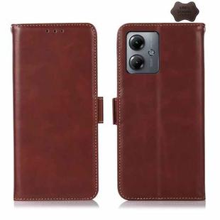 For Motorola Moto G14 4G Magnetic Crazy Horse Texture Genuine Leather Phone Case(Brown)