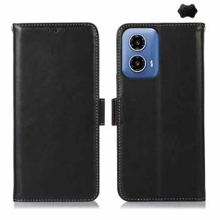 For Motorola Moto G34 Magnetic Crazy Horse Texture Genuine Leather RFID Phone Case(Black)