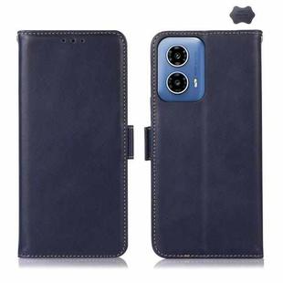 For Motorola Moto G34 Magnetic Crazy Horse Texture Genuine Leather RFID Phone Case(Blue)