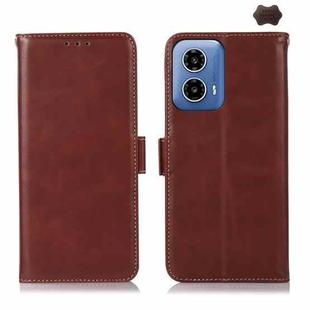 For Motorola Moto G34 Magnetic Crazy Horse Texture Genuine Leather RFID Phone Case(Brown)