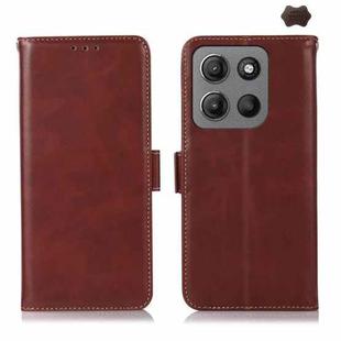 For Motorola Moto G15 4G Magnetic Crazy Horse Texture Genuine Leather Phone Case(Brown)