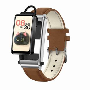 K80 1.57 inch Leather Band IP67 Earphone Detachable Smart Watch Support Bluetooth Call(Silver)