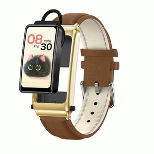 K80 1.57 inch Leather Band IP67 Earphone Detachable Smart Watch Support Bluetooth Call(Gold)