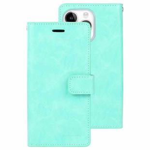 For iPhone 15 Pro Max GOOSPERY MANSOOR DIARY 9 Card Slots Leather Phone Case(Mint Green)