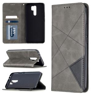 For Xiaomi Redmi 9 Rhombus Texture Horizontal Flip Magnetic Leather Case with Holder & Card Slots & Wallet(Grey)