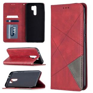 For Xiaomi Redmi 9 Rhombus Texture Horizontal Flip Magnetic Leather Case with Holder & Card Slots & Wallet(Red)