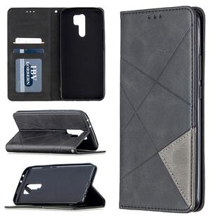 For Xiaomi Redmi 9 Rhombus Texture Horizontal Flip Magnetic Leather Case with Holder & Card Slots & Wallet(Black)
