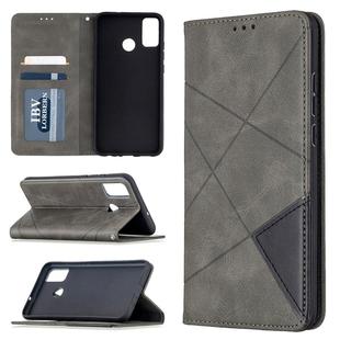 For Huawei Honor 9X Lite Rhombus Texture Horizontal Flip Magnetic Leather Case with Holder & Card Slots & Wallet(Grey)