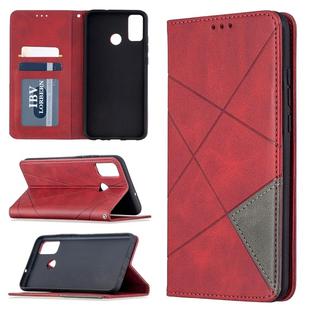 For Huawei Honor 9X Lite Rhombus Texture Horizontal Flip Magnetic Leather Case with Holder & Card Slots & Wallet(Red)