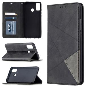 For Huawei Honor 9X Lite Rhombus Texture Horizontal Flip Magnetic Leather Case with Holder & Card Slots & Wallet(Black)