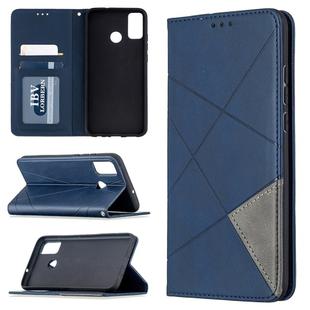 For Huawei Honor 9X Lite Rhombus Texture Horizontal Flip Magnetic Leather Case with Holder & Card Slots & Wallet(Blue)