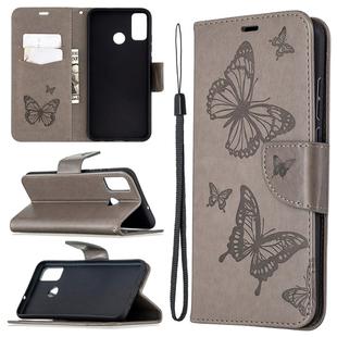 For Huawei Honor 9X Lite Two Butterflies Embossing Pattern Horizontal Flip Leather Case with Holder & Card Slot & Wallet & Lanyard(Grey)
