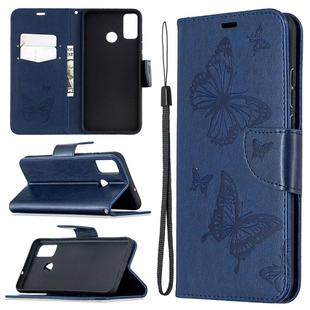 For Huawei Honor 9X Lite Two Butterflies Embossing Pattern Horizontal Flip Leather Case with Holder & Card Slot & Wallet & Lanyard(Dark Blue)
