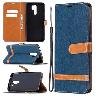 For Xiaomi Redmi 9 Color Matching Denim Texture Horizontal Flip Leather Case with Holder & Card Slots & Wallet & Lanyard(Dark Blue)