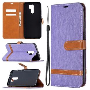 For Xiaomi Redmi 9 Color Matching Denim Texture Horizontal Flip Leather Case with Holder & Card Slots & Wallet & Lanyard(Purple)