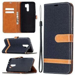 For Xiaomi Redmi 9 Color Matching Denim Texture Horizontal Flip Leather Case with Holder & Card Slots & Wallet & Lanyard(Black)