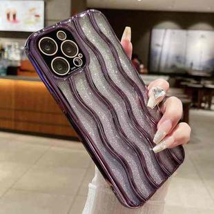 For iPhone 15 Pro Max Wave Texture Electroplated TPU Glitter Powder Phone Case(Purple)