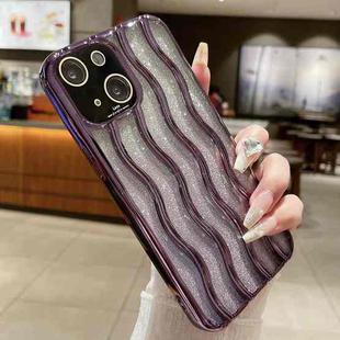 For iPhone 15 Wave Texture Electroplated TPU Glitter Powder Phone Case(Purple)