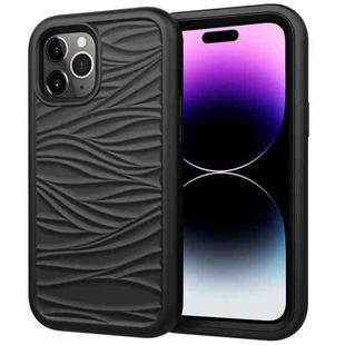 For iPhone 15 Pro Max Wave Pattern 3 in 1 Silicone + PC Phone Case(Black)