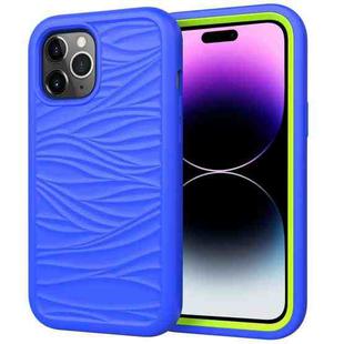 For iPhone 15 Pro Max Wave Pattern 3 in 1 Silicone + PC Phone Case(Blue+Olivine)