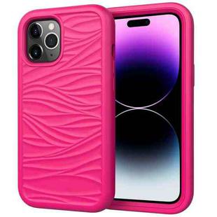 For iPhone 15 Pro Max Wave Pattern 3 in 1 Silicone + PC Phone Case(Hot Pink)