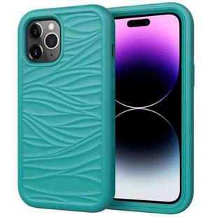 For iPhone 15 Pro Wave Pattern 3 in 1 Silicone + PC Phone Case(Dark Sea Green)