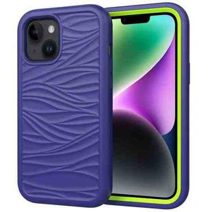 For iPhone 15 Plus Wave Pattern 3 in 1 Silicone + PC Phone Case(Navy+Olivine)