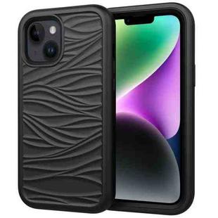 For iPhone 15 Plus Wave Pattern 3 in 1 Silicone + PC Phone Case(Black)