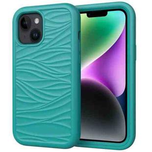For iPhone 15 Plus Wave Pattern 3 in 1 Silicone + PC Phone Case(Dark Sea Green)
