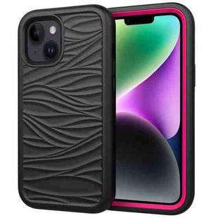 For iPhone 15 Wave Pattern 3 in 1 Silicone + PC Phone Case(Black+Hot Pin)