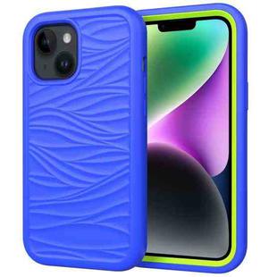 For iPhone 15 Wave Pattern 3 in 1 Silicone + PC Phone Case(Blue+Olivine)