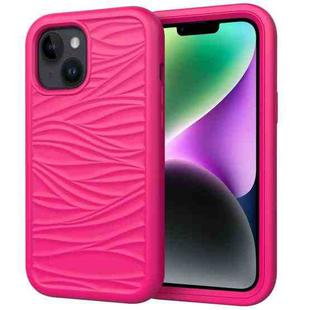 For iPhone 15 Wave Pattern 3 in 1 Silicone + PC Phone Case(Hot Pink)