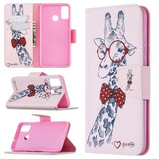 For Huawei Honor 9X Lite Colored Drawing Pattern Horizontal Flip Leather Case with Holder & Card Slots & Wallet(Giraffe)