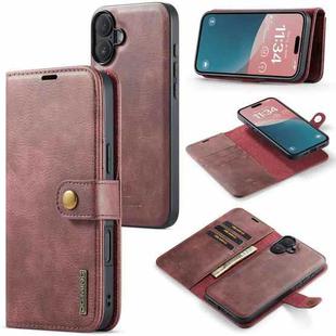 For iPhone 16 Plus DG.MING Crazy Horse Texture Detachable Magnetic Leather Phone Case(Red)