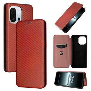 For OnePlus 13T Carbon Fiber Texture Flip Leather Phone Case(Brown)