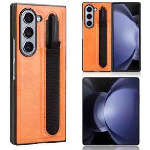 For Samsung Galaxy Z Fold6 Vintage Texture Phone Case with Pen Slot(Brown)