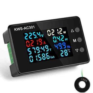 KWS-AC301-100A 50-300V AC Digital Current Voltmeter with Closed Transformer(Black)