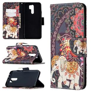 For Xiaomi Redmi 9 Colored Drawing Pattern Horizontal Flip Leather Case with Holder & Card Slots & Wallet(Flower Elephant)