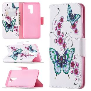 For Xiaomi Redmi 9 Colored Drawing Pattern Horizontal Flip Leather Case with Holder & Card Slots & Wallet(Peach Blossom and Butterfly)