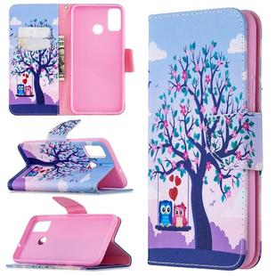 For Huawei Honor 9X Lite Colored Drawing Pattern Horizontal Flip Leather Case with Holder & Card Slots & Wallet(Two Owls)