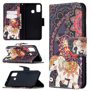 For Huawei Honor 9X Lite Colored Drawing Pattern Horizontal Flip Leather Case with Holder & Card Slots & Wallet(Flower Elephant)